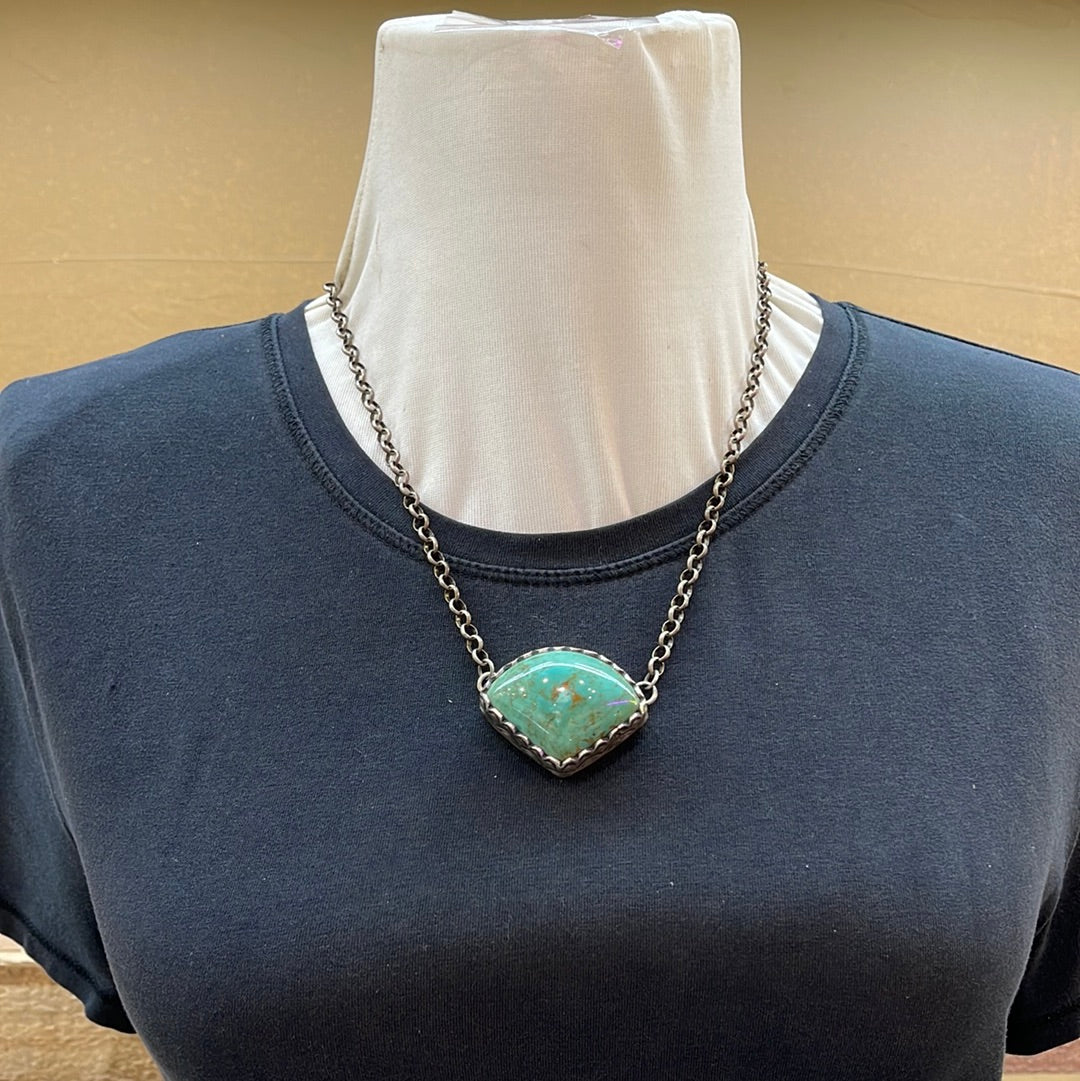 Fan Shape Emerald Valley Turquoise 20” Necklace