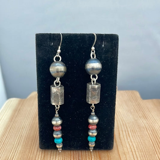 Navajo Pearls & Barrel Bead Hook Earrings