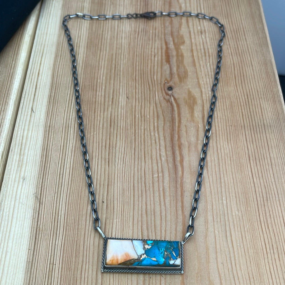 19” Spiny Turquoise Bar Necklace