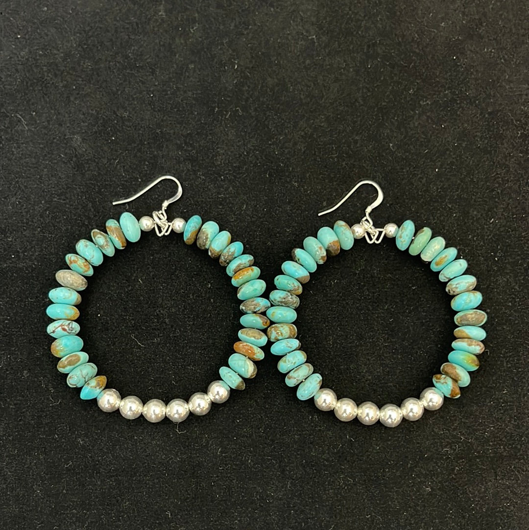 Turquoise & Silver Hoop Earrings