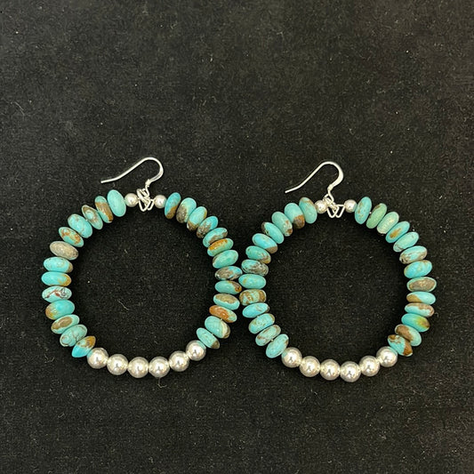 Turquoise & Silver Hoop Earrings