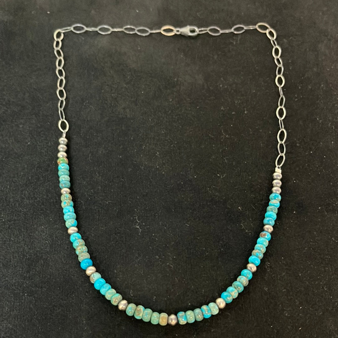 18" Necklace with 4mm Navajo Pearls & 4.5mm Turquoise