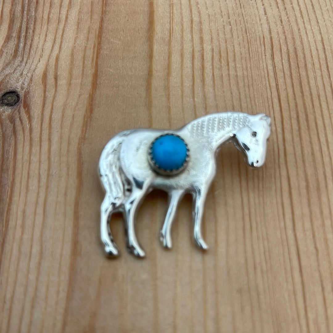 Silver Horse with Turquoise Cabochon Pin