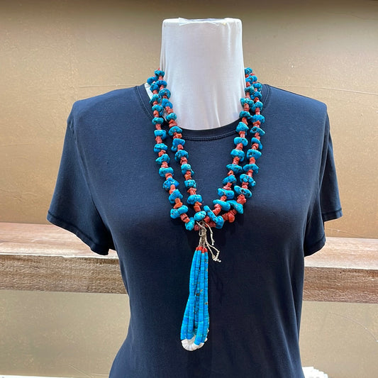 Vintage Turquoise & Coral 25" Necklace