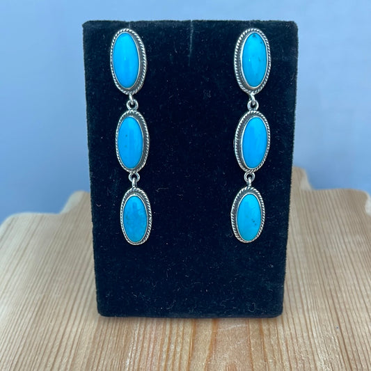 Oval 3 Stone Drop Earrings