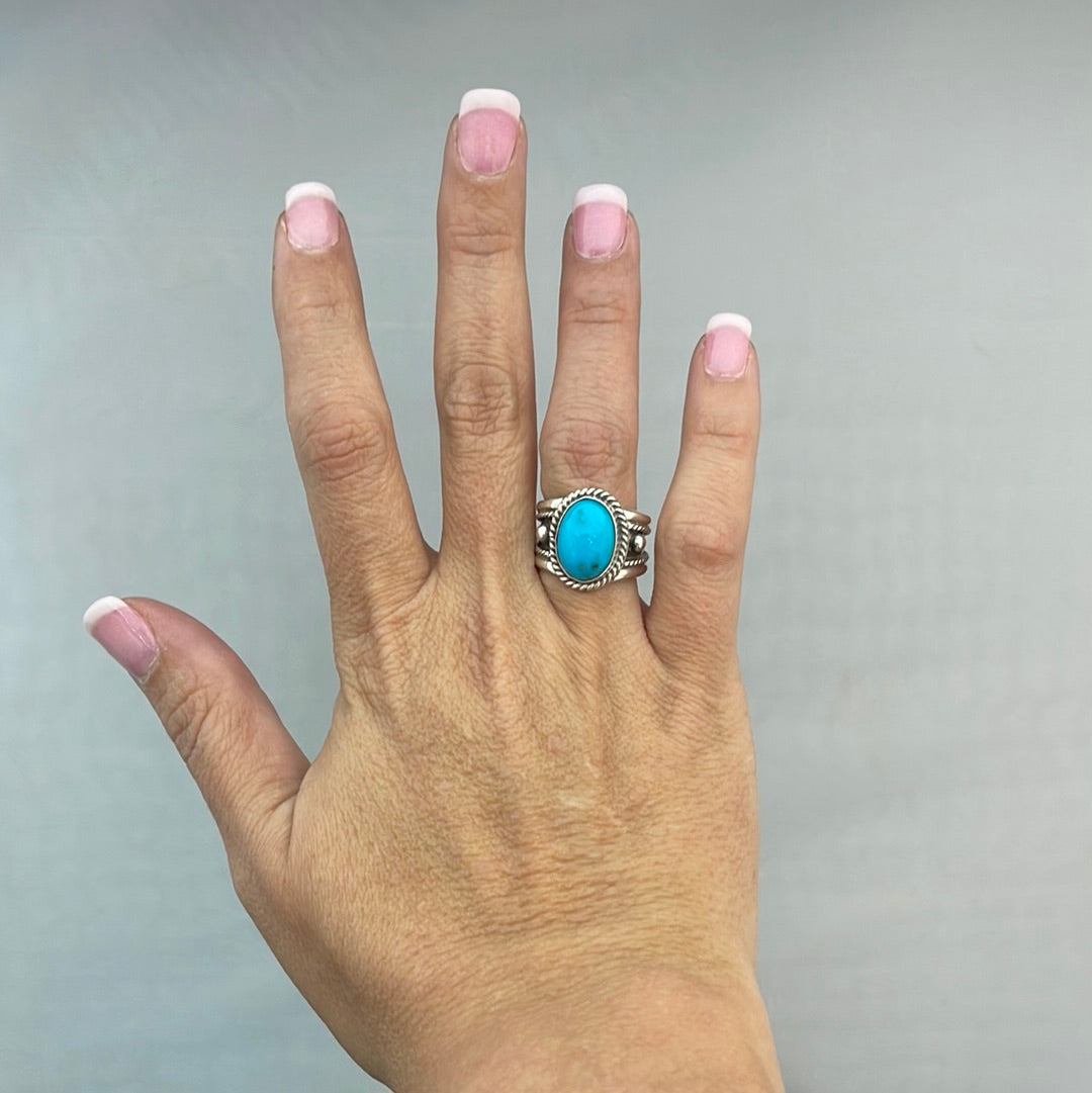 Turquoise with Silver Rope and Balls Ring