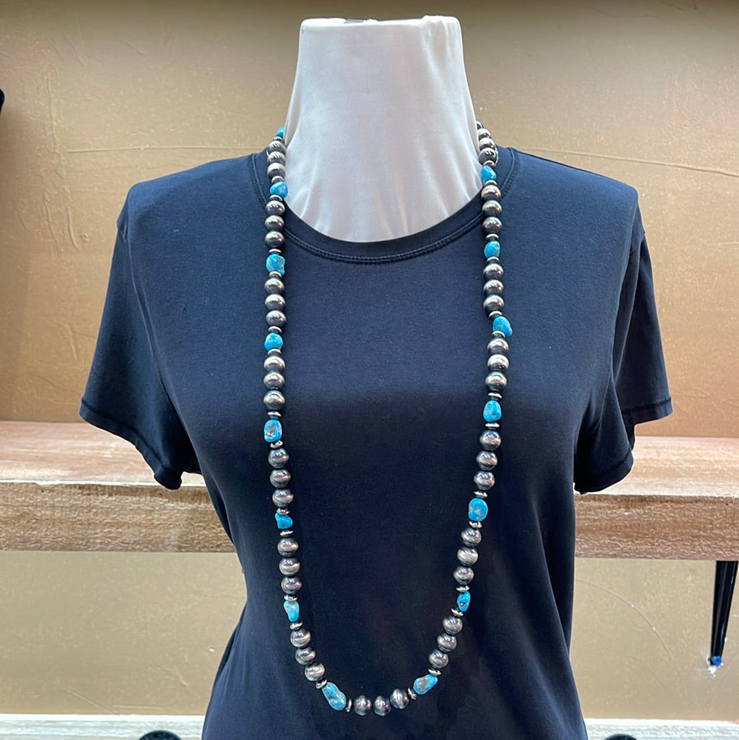 12mm Navajo Pearls & Turquoise 40” Necklace