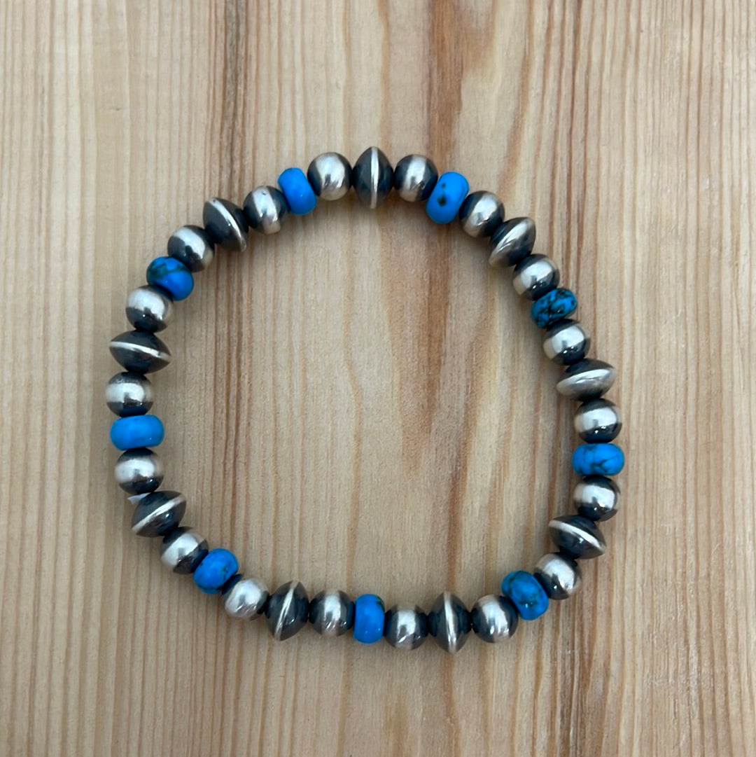 Navajo Pearl & Turquoise Stretch Bracelet