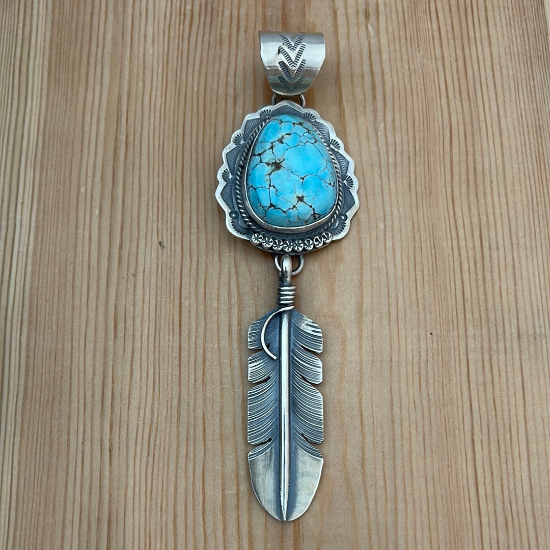 Sonoran Turquoise with Dangling Feather Pendant