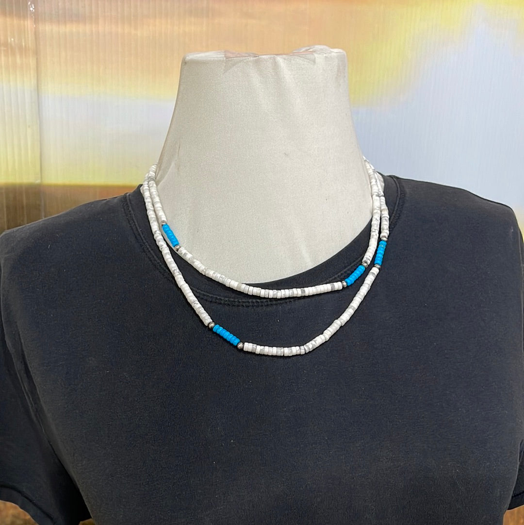 Howlite & Turquoise Heishi Cut 40” Necklace