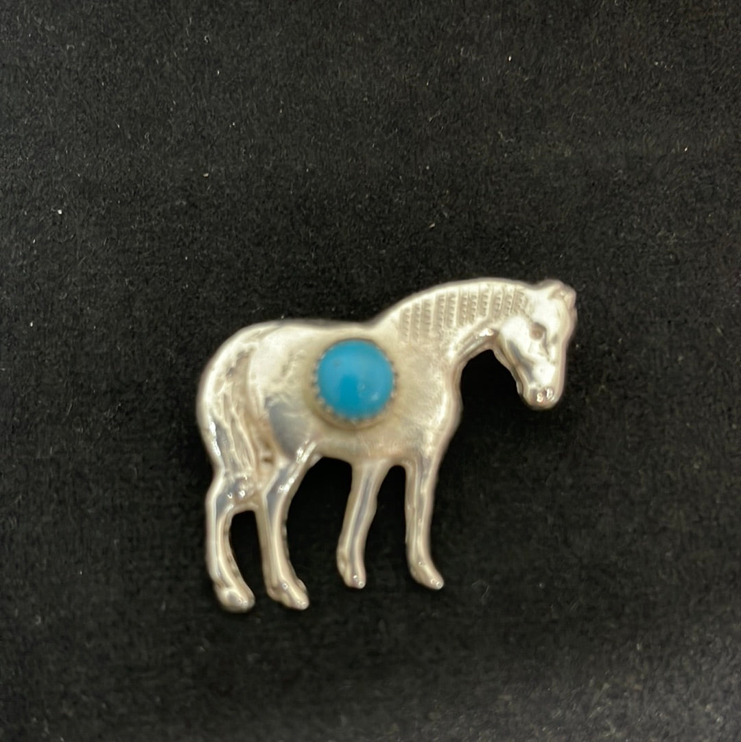 Silver Horse with Turquoise Cabochon Pin