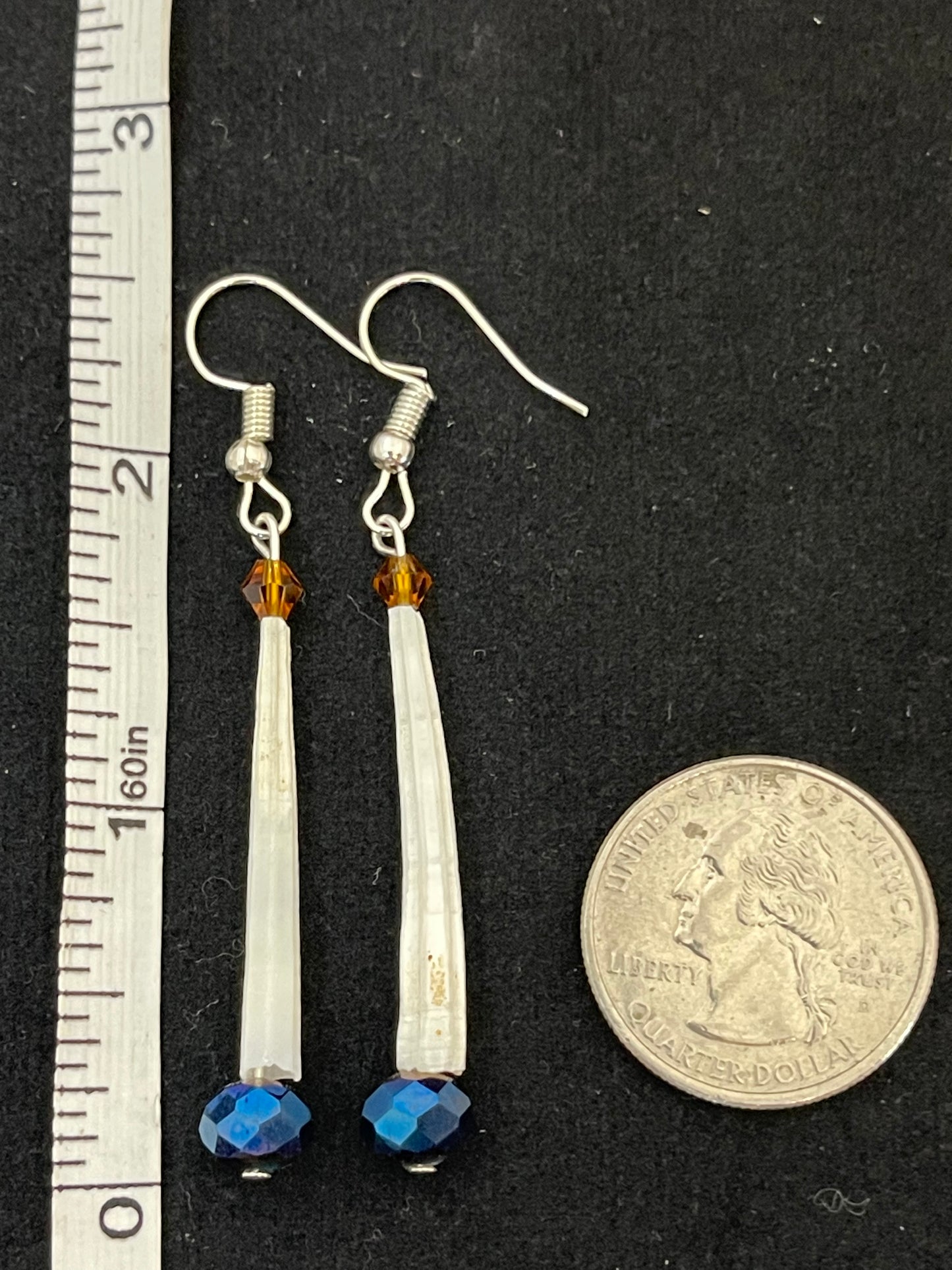 Dentalium Shell & Blue Bead on Hook Earrings