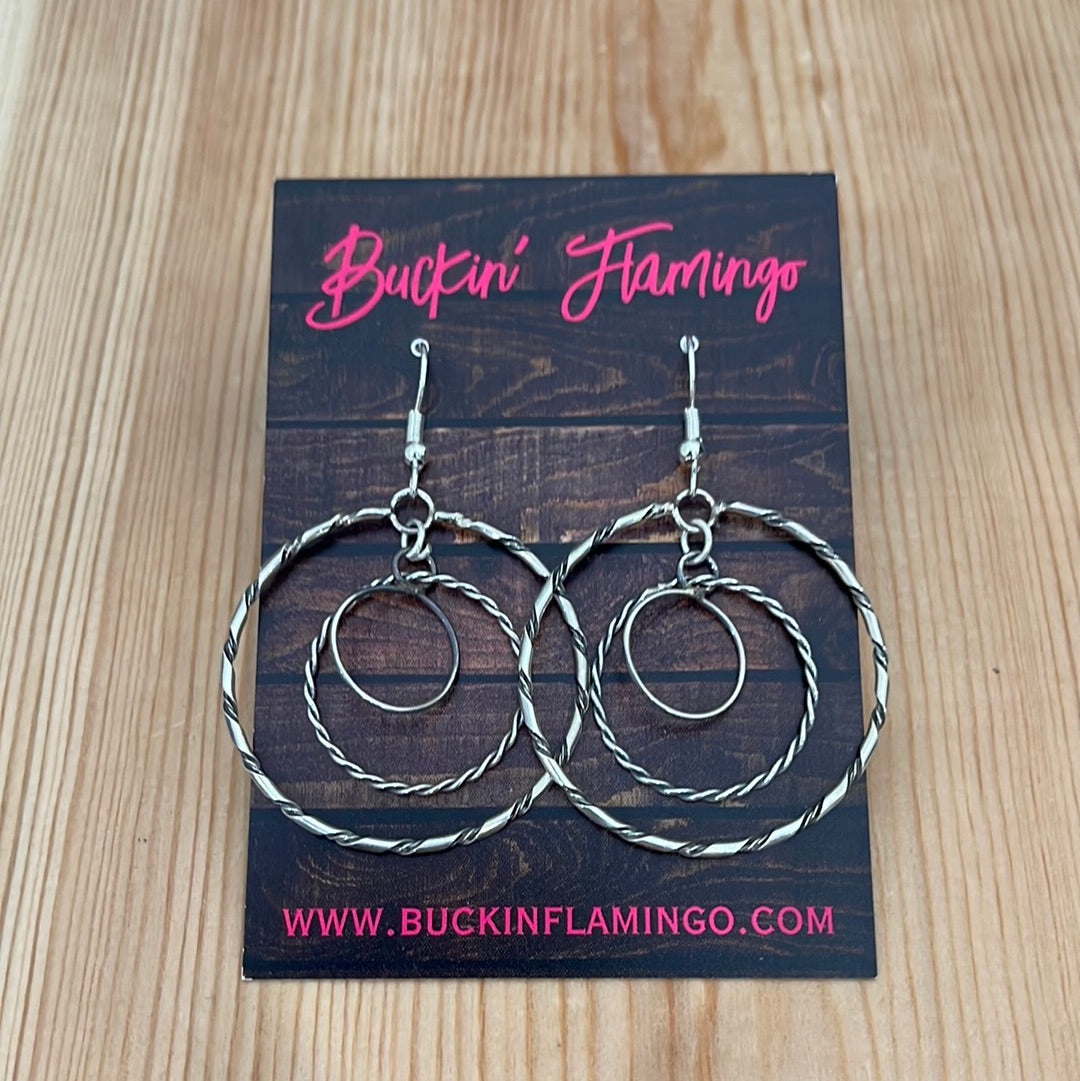 3 Circle Sterling Silver Dangle Hoop Earrings by Nashina Leonard, Navajo