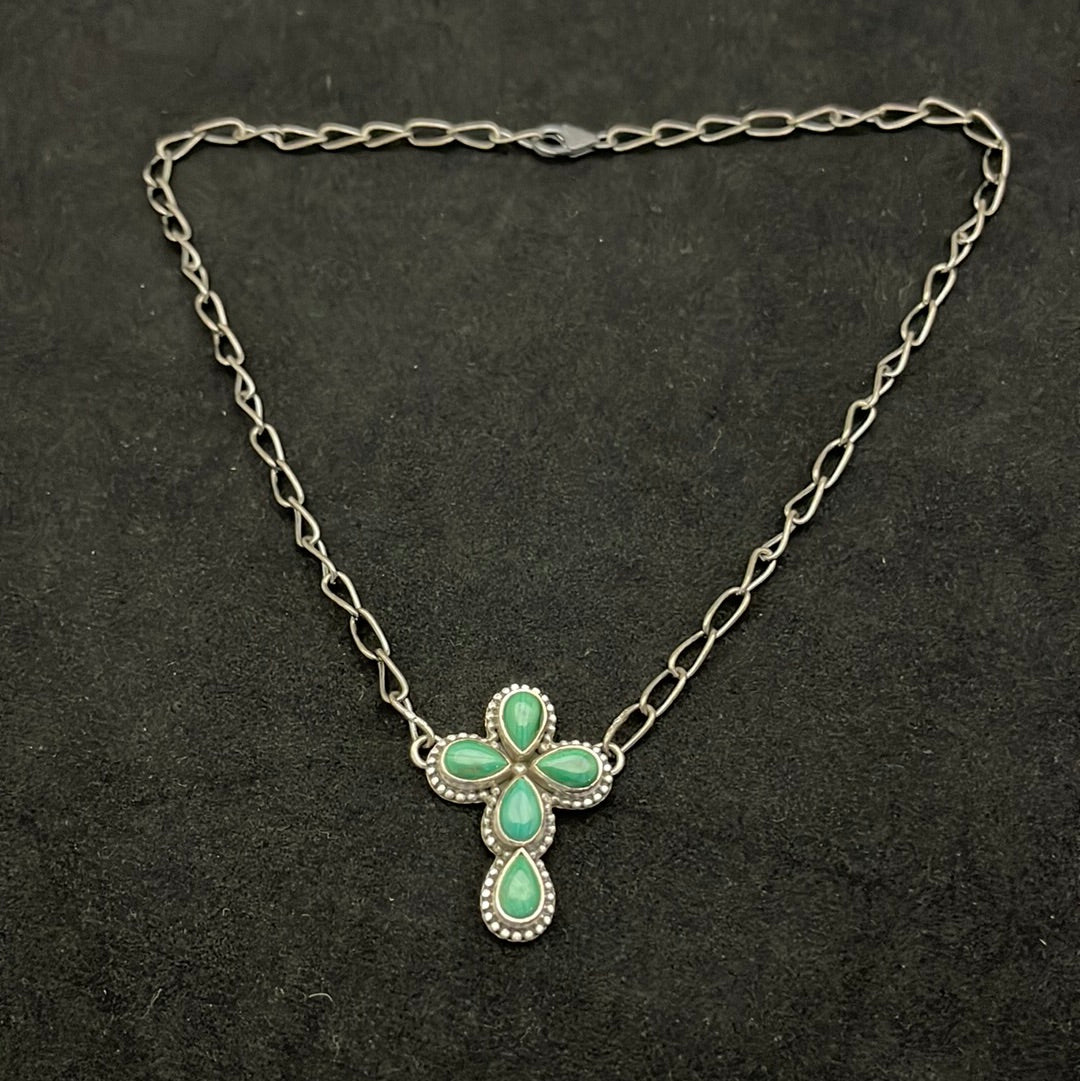 16” Kingman Turquoise Cross Necklace