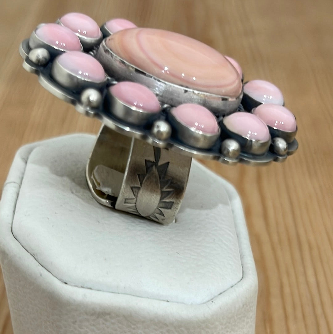 Pink Conch Shells Cluster Adjustable Ring