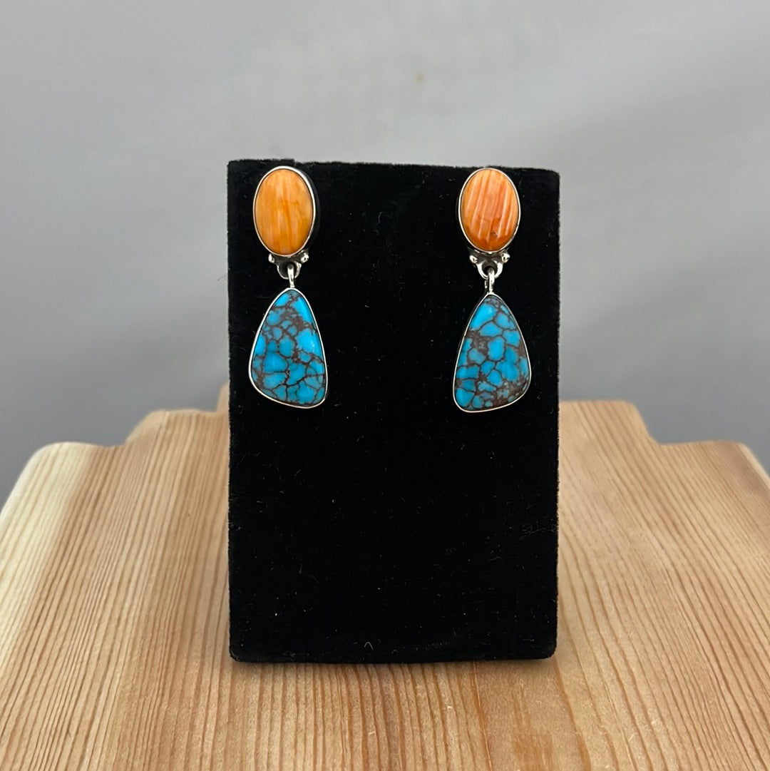 Orange Spiny Oyster with Dangling Turquoise Earrings