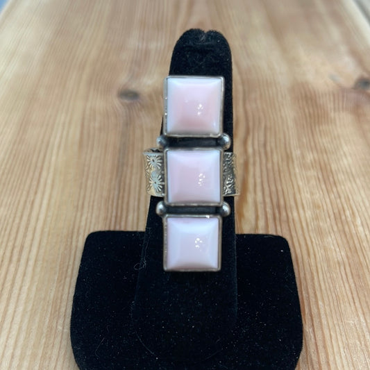 Adjustable Pink Conch Shell 3 Square Bar Ring