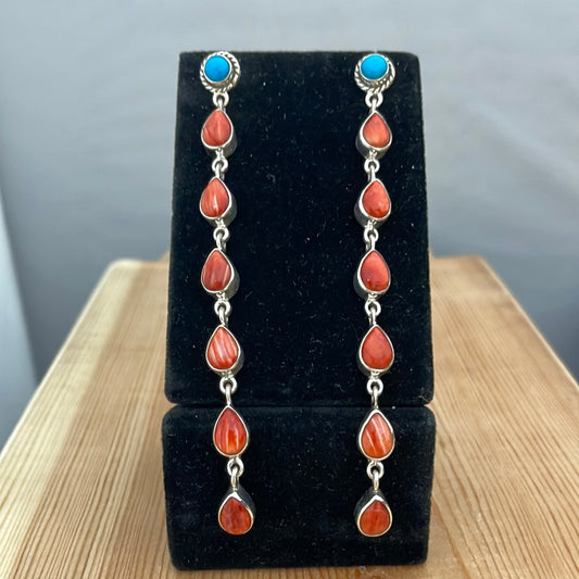 Turquoise and Spiny Oyster Post Earrings