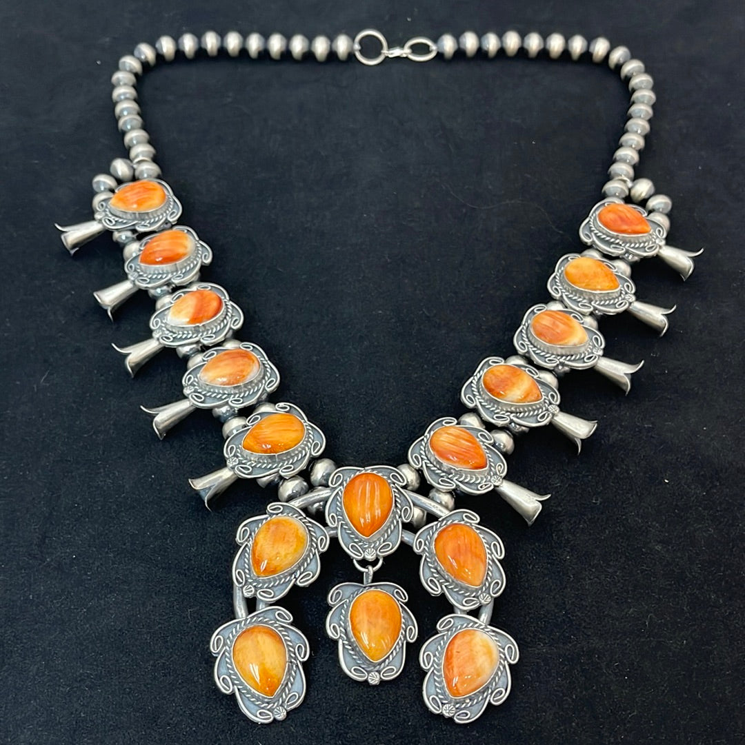 Orange Spiny Oyster Squash Blossom 28" Necklace