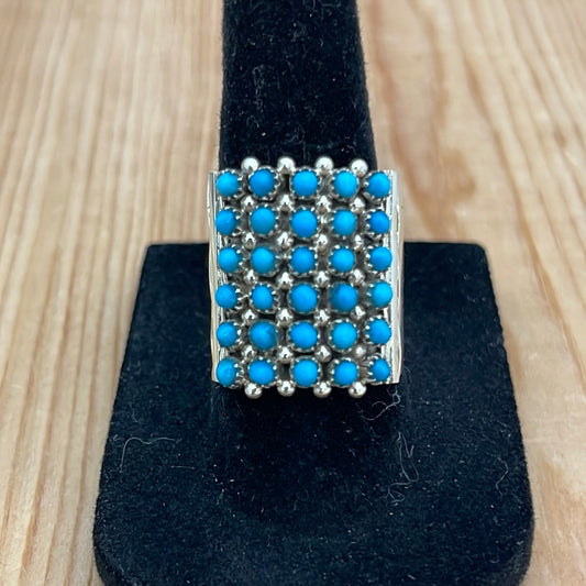 7.0 Petit Point Turquoise Ring by Steven Haloo, Zuni