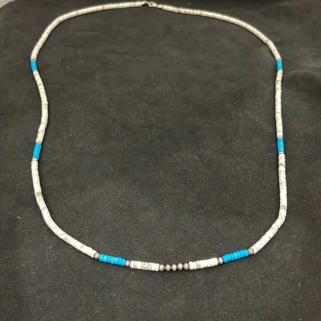 Howlite & Turquoise Heishi Cut 40” Necklace