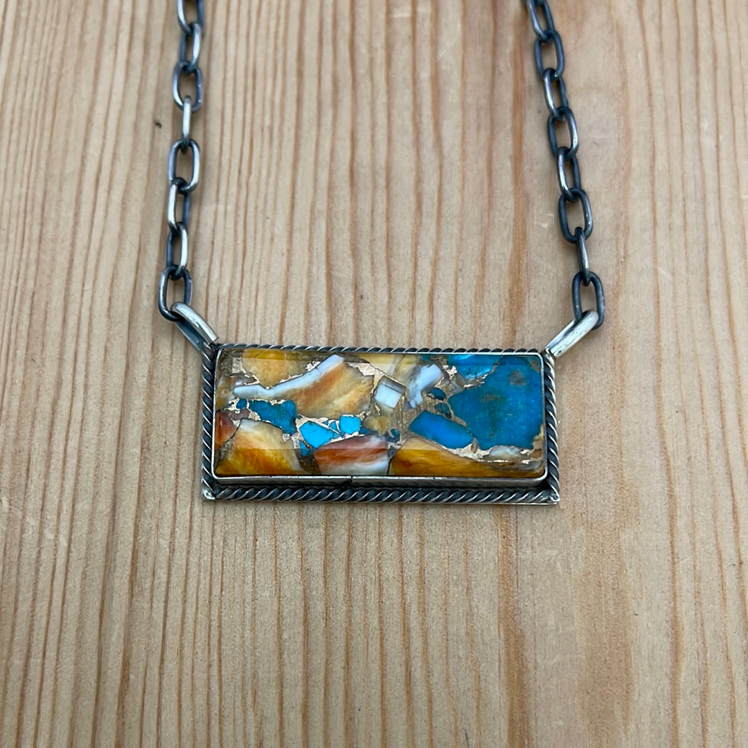 19” Spiny Turquoise Bar Necklace