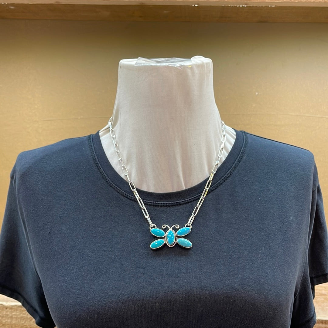 18” Kingman Turquoise Butterfly Necklace