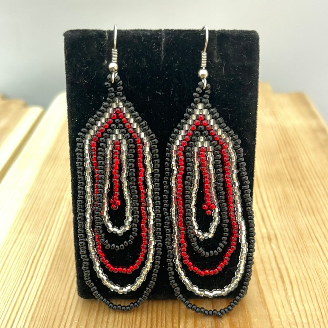 Red Layered Seed Bead Earrings