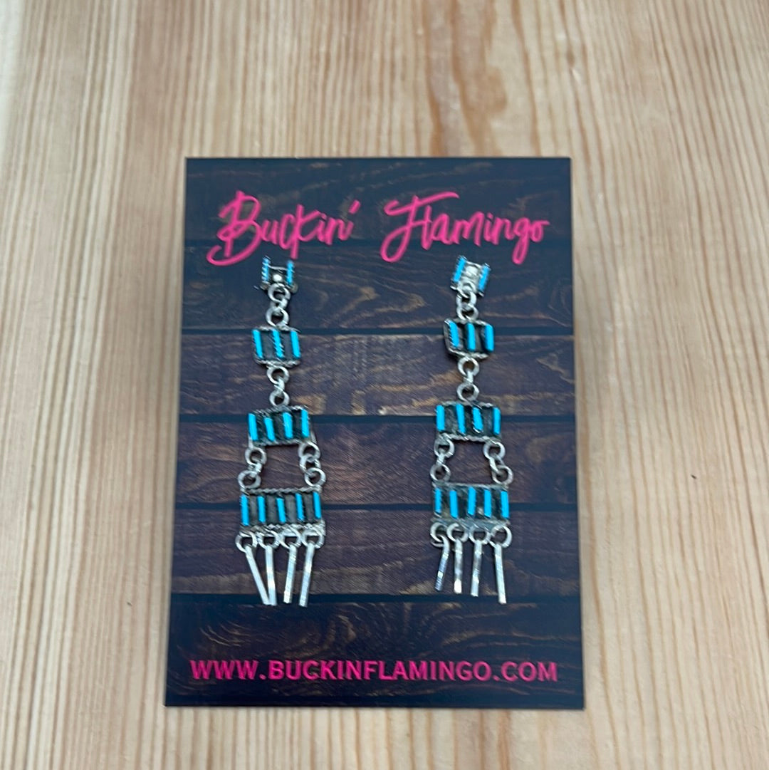 Needlepoint Turquoise Post Earrings