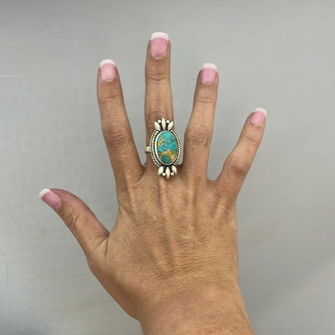 Adjustable Carico Lake Oval Turquoise Ring