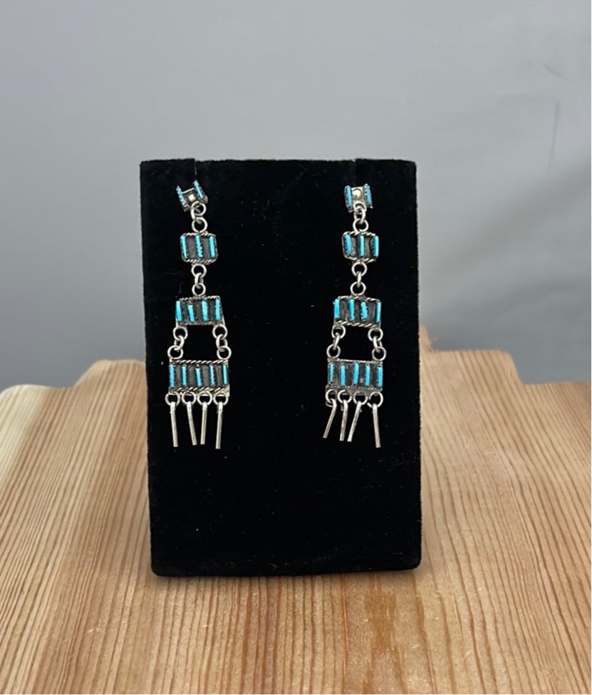Needlepoint Turquoise Post Earrings