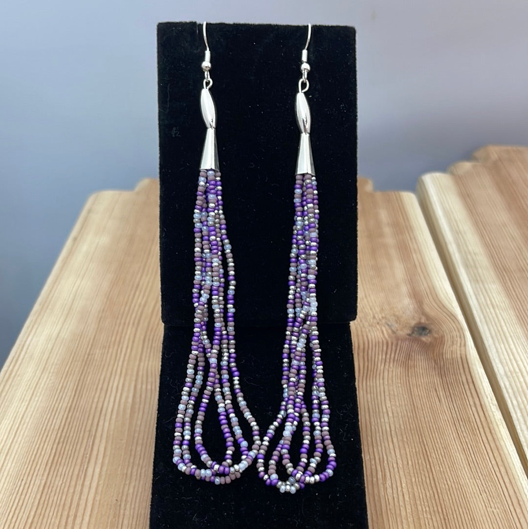 Seed Bead with Silver Bead Earrings