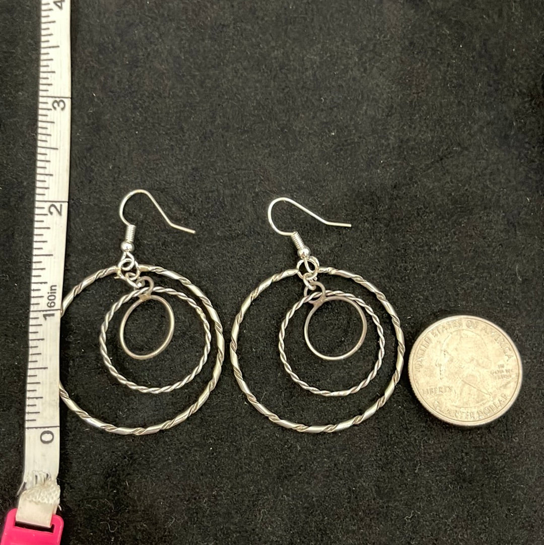 3 Circle Sterling Silver Dangle Hoop Earrings by Nashina Leonard, Navajo