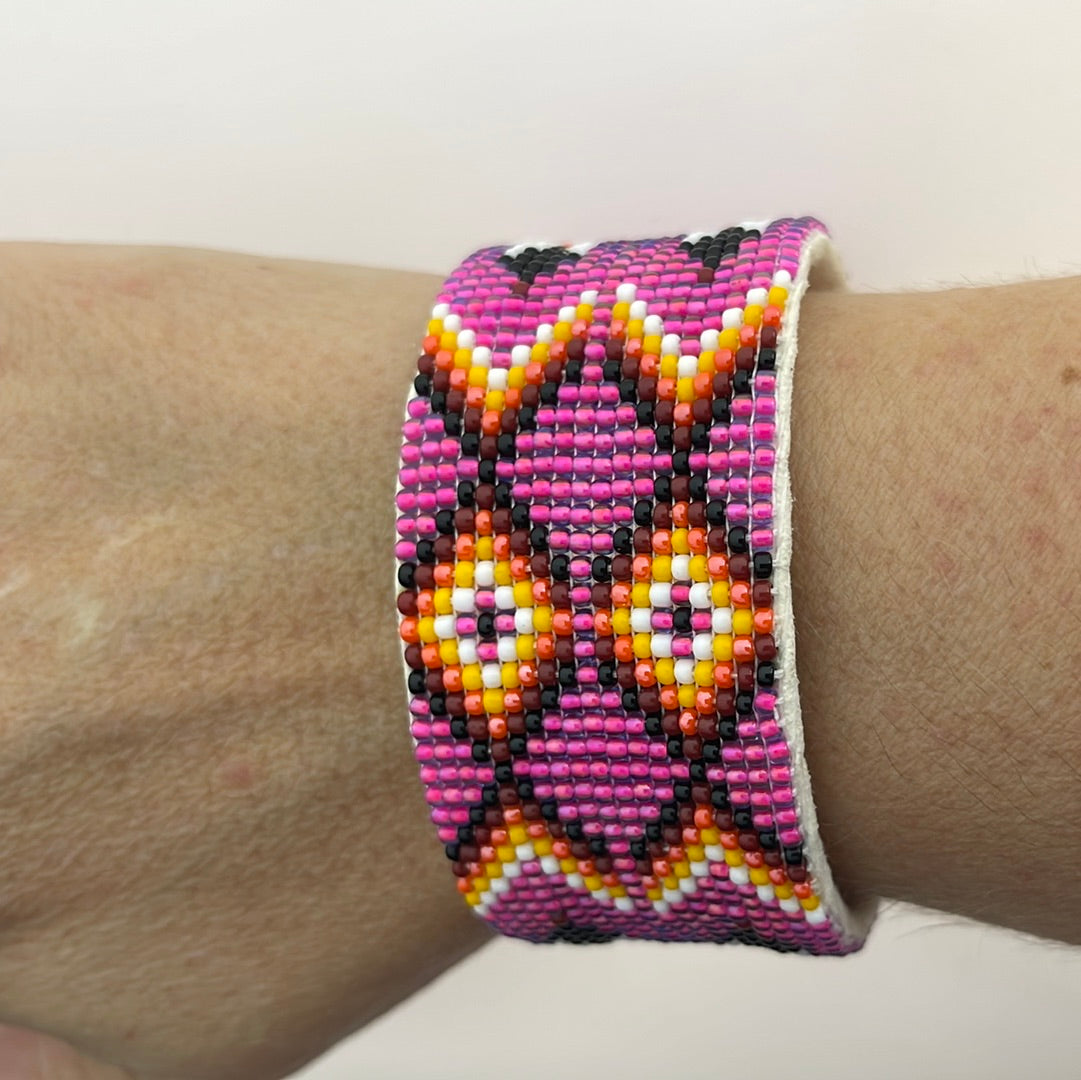 Bright Pink Seed Bead Flexible 1 1/4” Bracelet