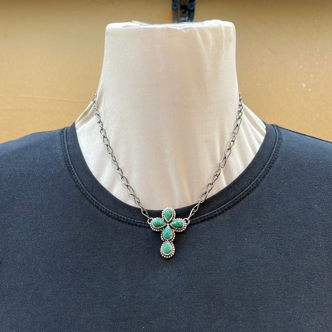 16” Kingman Turquoise Cross Necklace