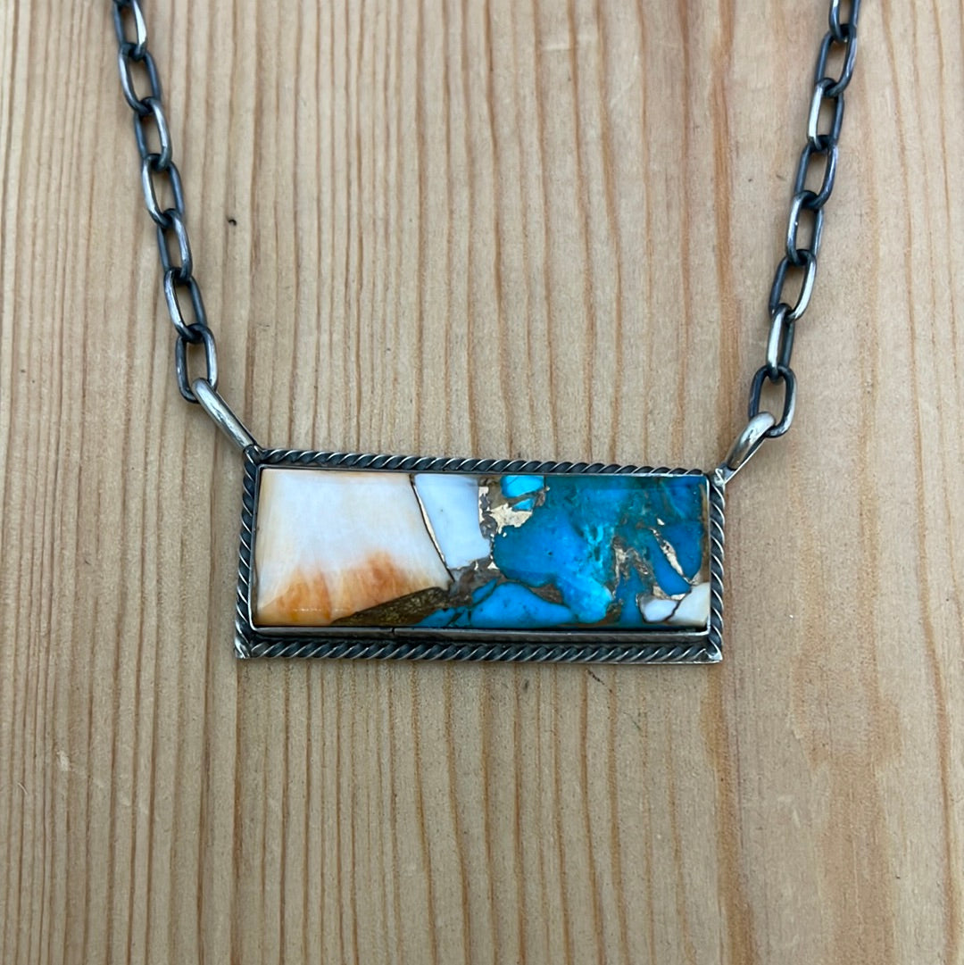 19” Spiny Turquoise Bar Necklace