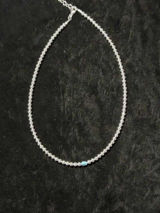 Silver Bead and Natural Turquoise Anklet