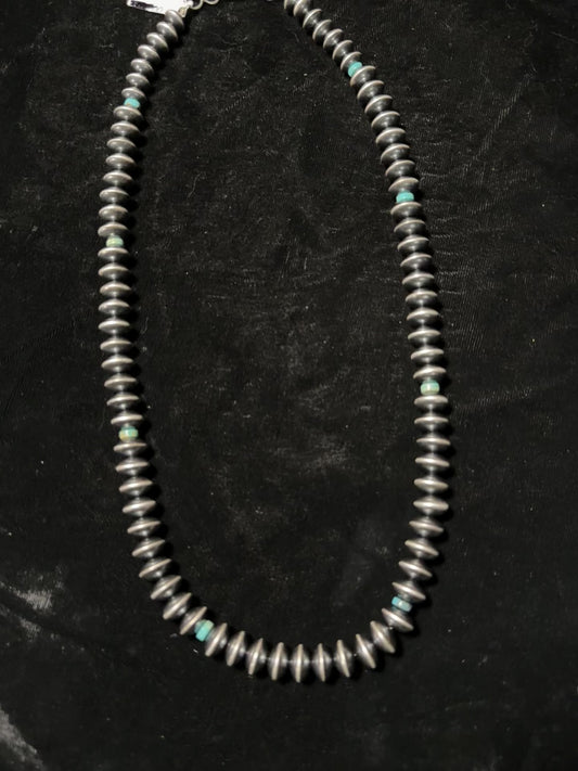 24" Handmade Navajo Saucer Pearls with Royston Turquoise Beads by Preston Haley, Navajo
