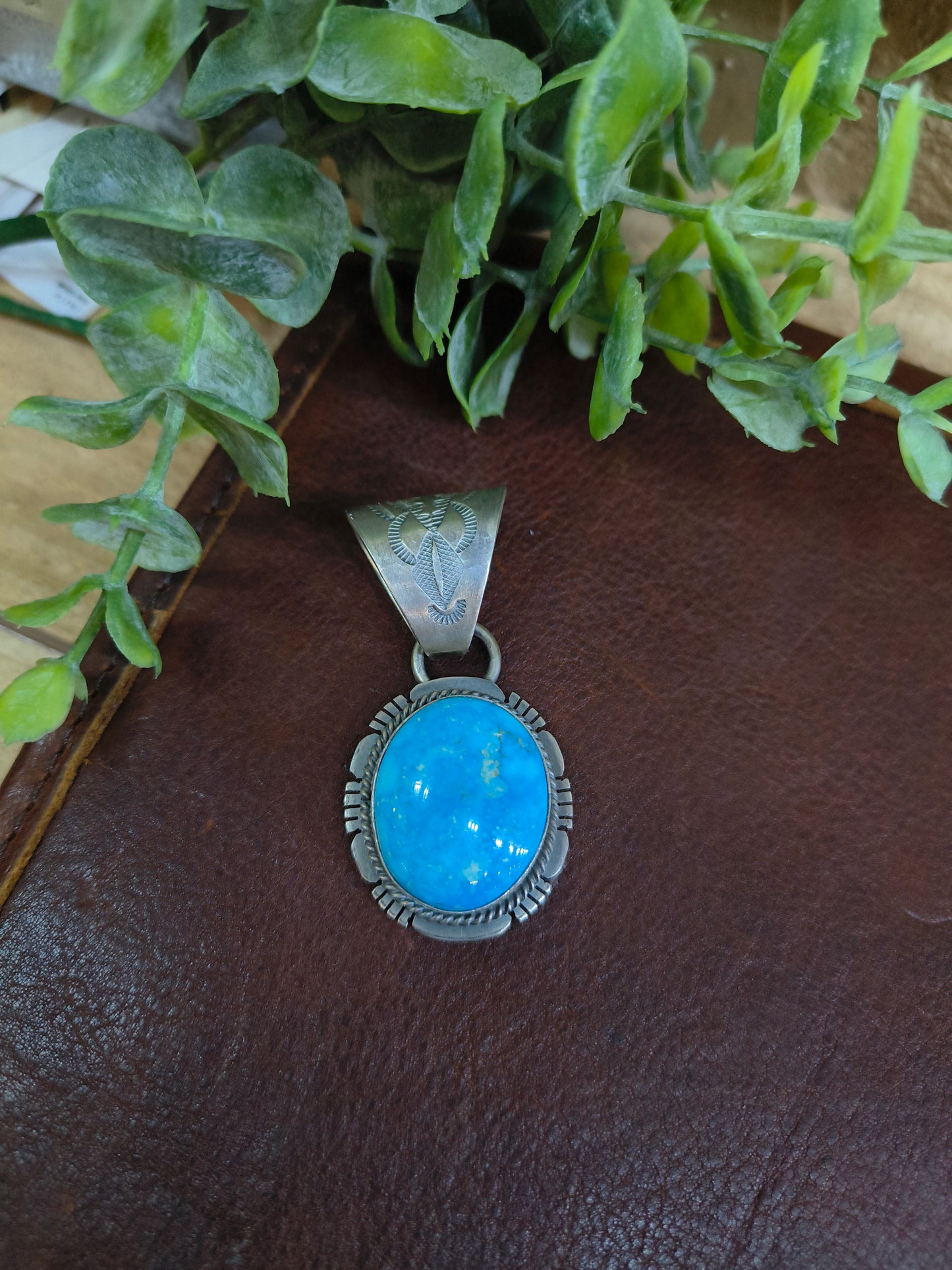 White Water Turquoise Pendant 11 mm Bail by John Nelson, Navajo