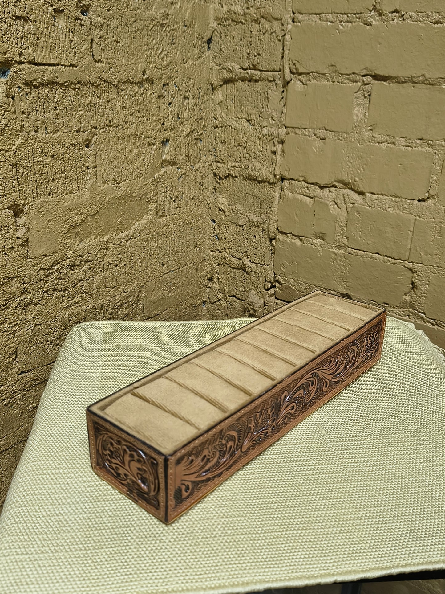 Small Tooled Leather Ring Display Box