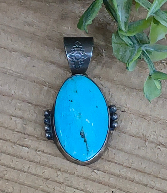 Kingman Oval Turquoise Pendant 11mm Bail by Steven Nez, Navajo
