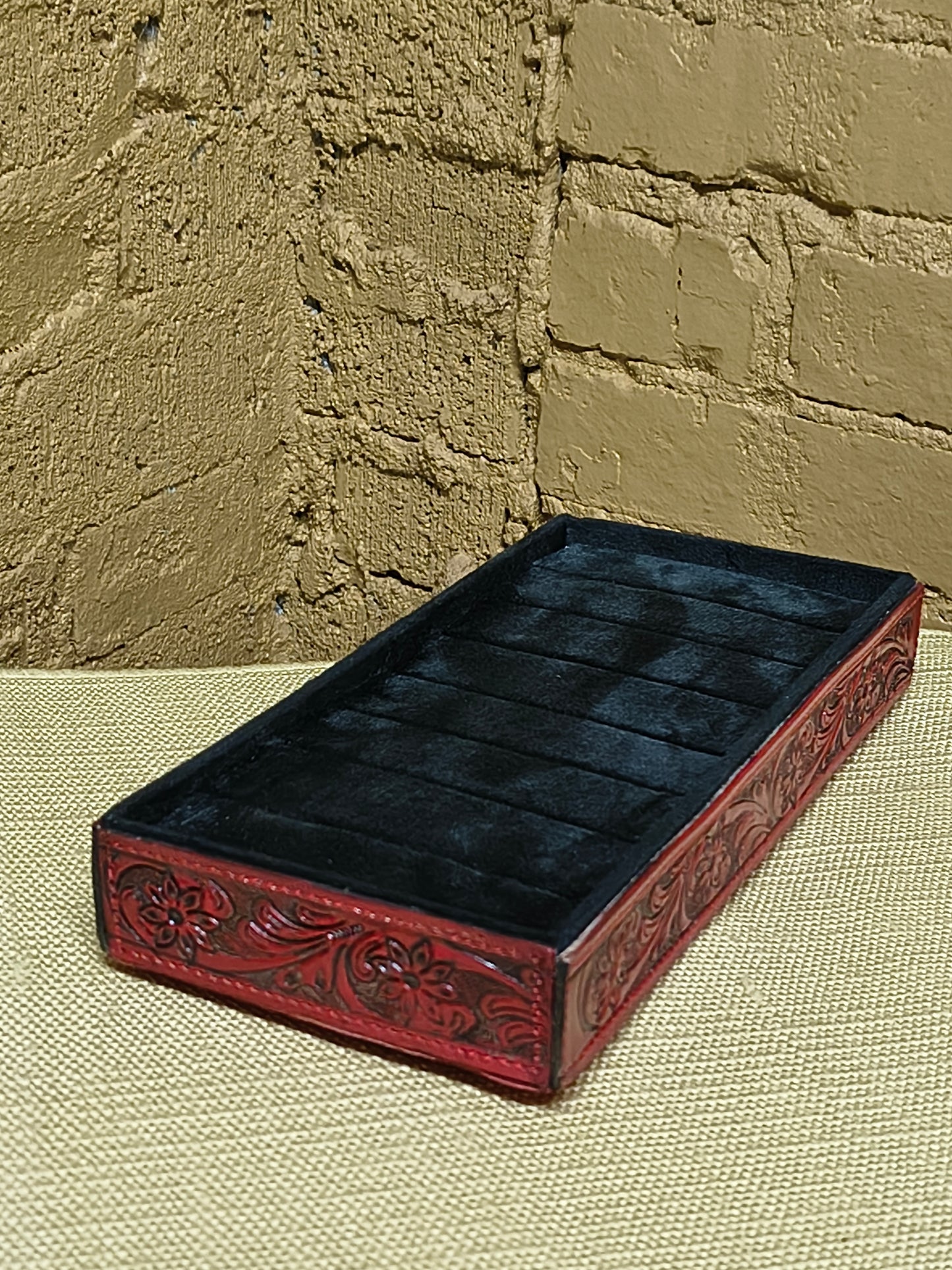 Large Tooled Leather Ring Display Box