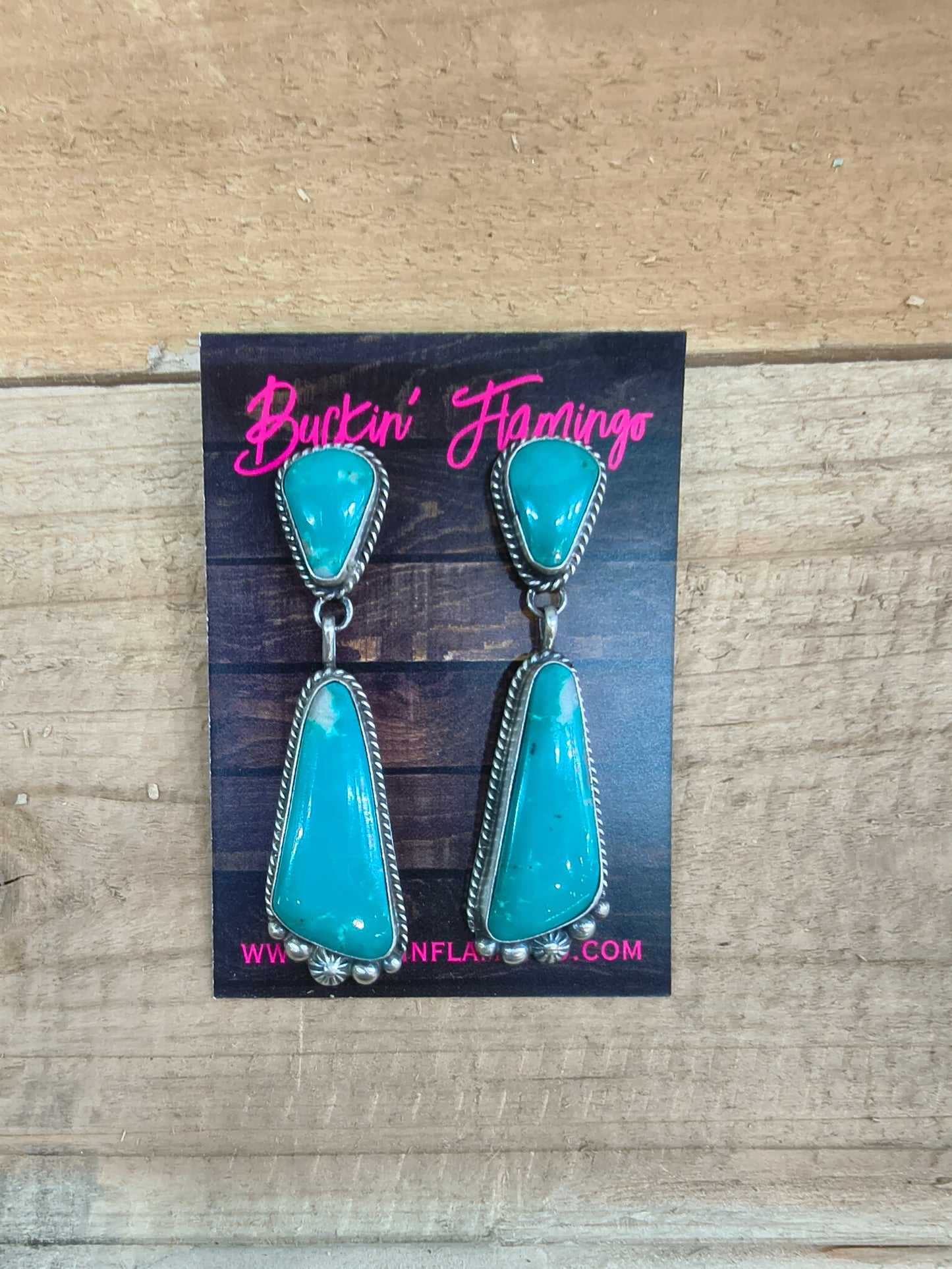 High Grade Kingman Turquoise Dangle Earrings by Elouise Kee, Navajo