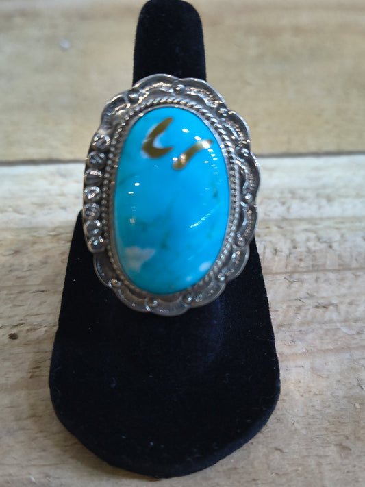 7.5 Kingman Turquoise Ring by Gilbert Platero, Navajo