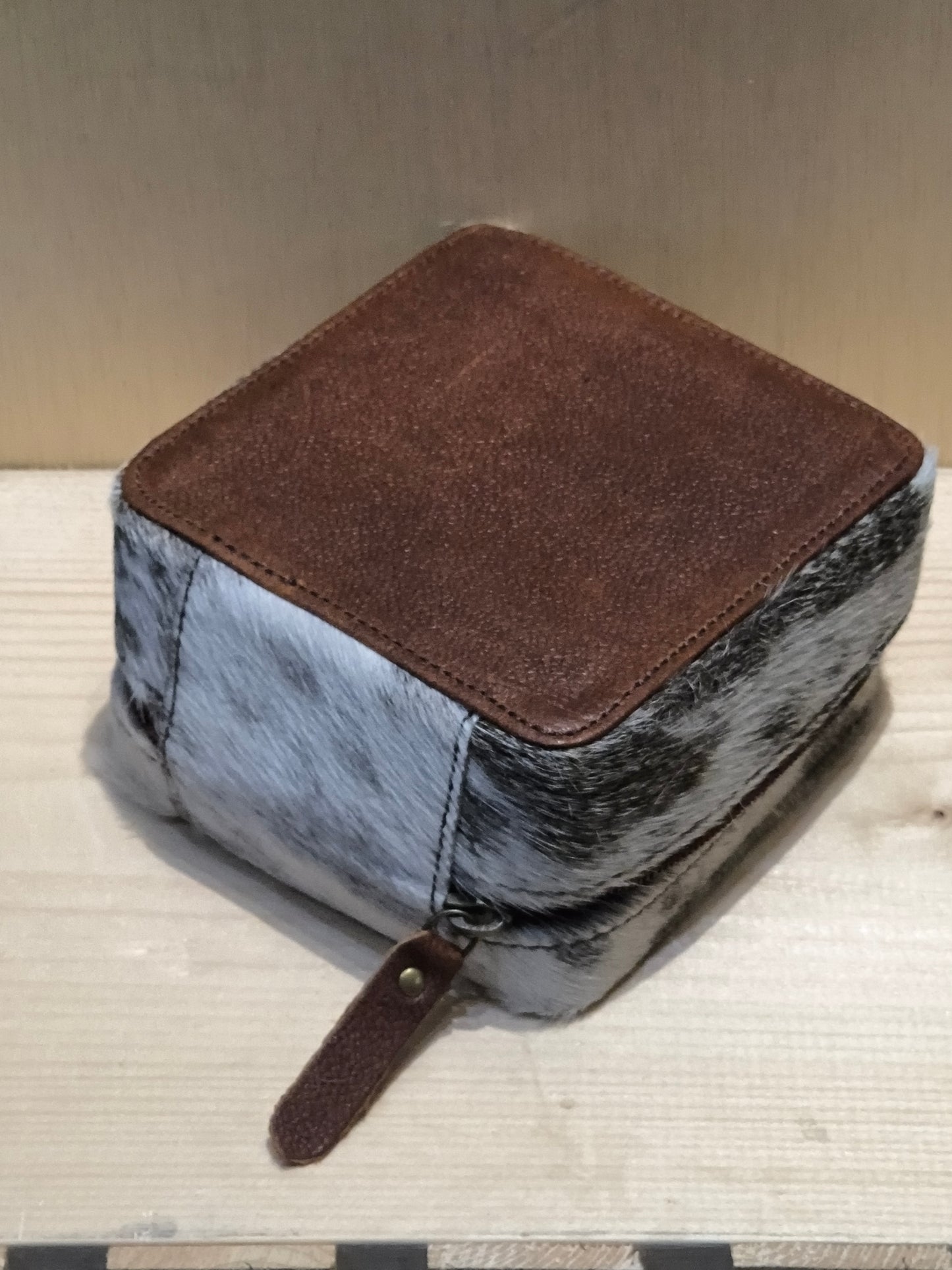 Small Square Cowhide/ Tooled Letter Jewelry Box