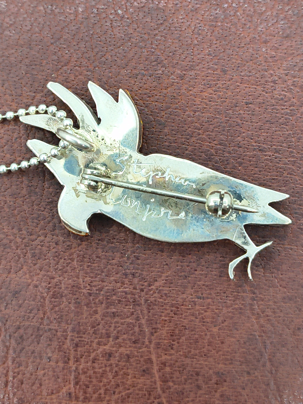 18” Citron-Crested Cockatoo Mother of Pearl, Orange Opal Inlay in Pin/Pendant