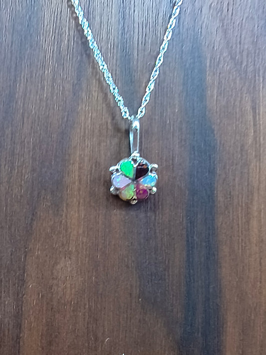 16" Chain with Multi Color Flower Pendant by Bernadette Lateyice, Zuni