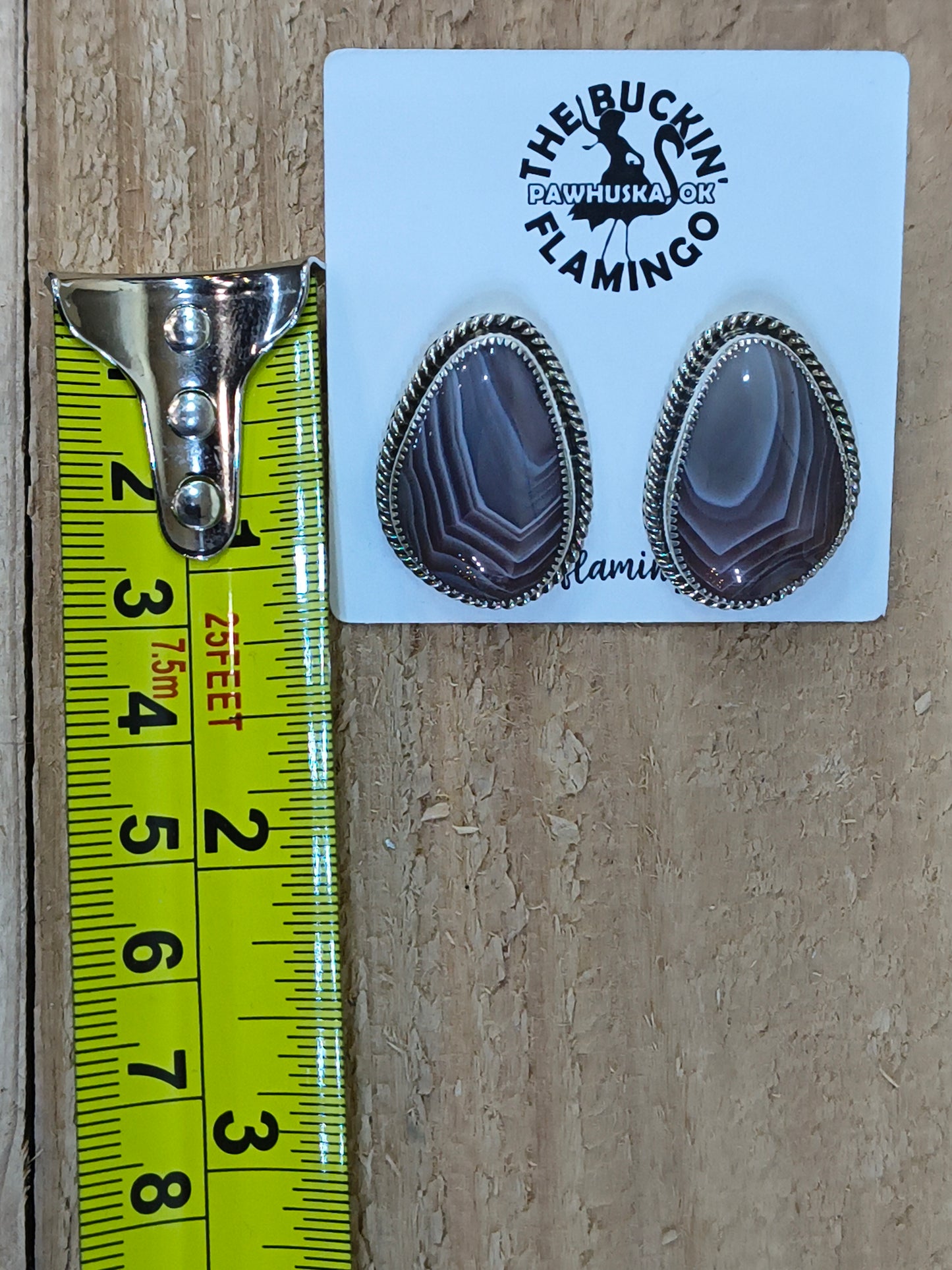 Botswana Agate Teardrop Post Earring by Shirley Henry, Navajo