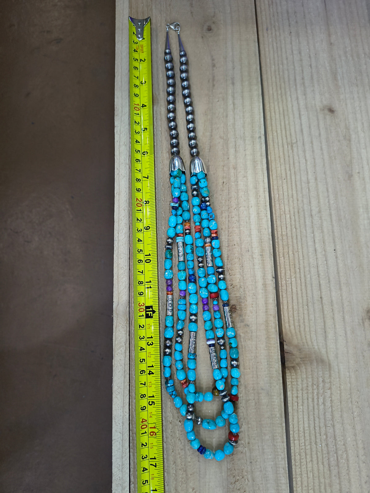 30" 3 STRAND CHUCKY BEAD NECKLACE ON 10MM NAVAJO STYLE PEARLS MULTI STONE