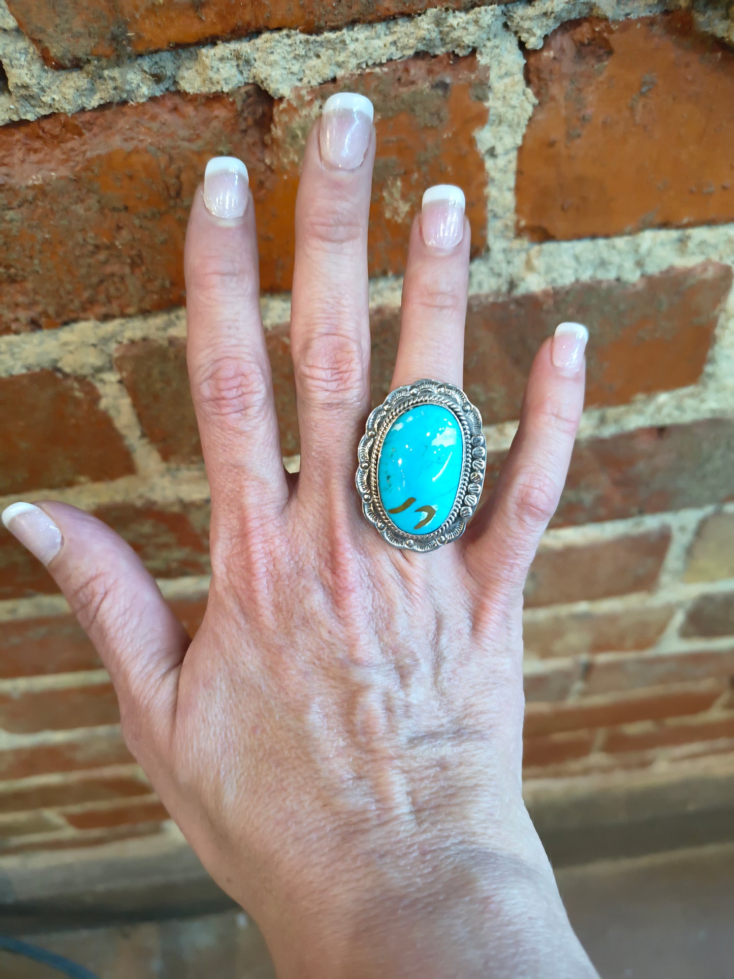 7.5 Kingman Turquoise Ring by Gilbert Platero, Navajo